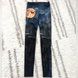 Poprageous Moon and Bats Halloween Themed Activewear Leggings in Size XS